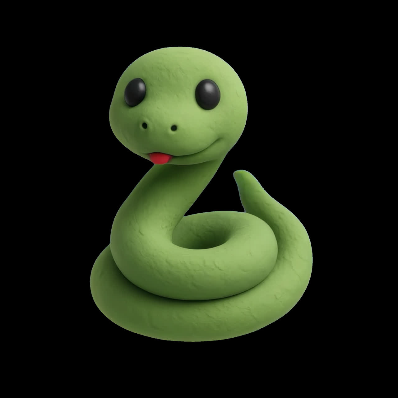 Cute green cartoon snake figurine animation isolated asset, transparent 4K video, alpha channel