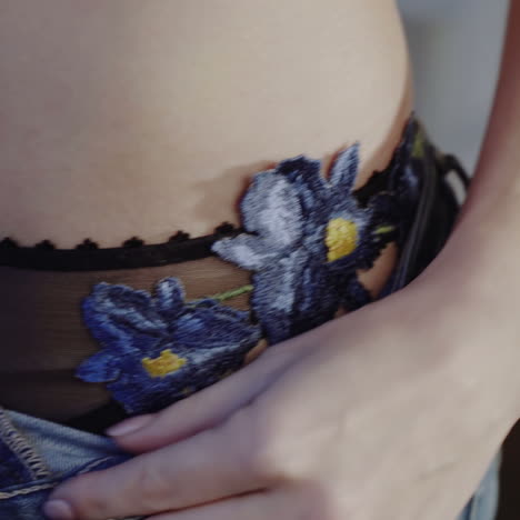 close-up of women's floral embroidered underwear