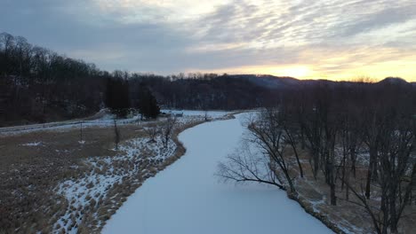 frozen river sunset scenery