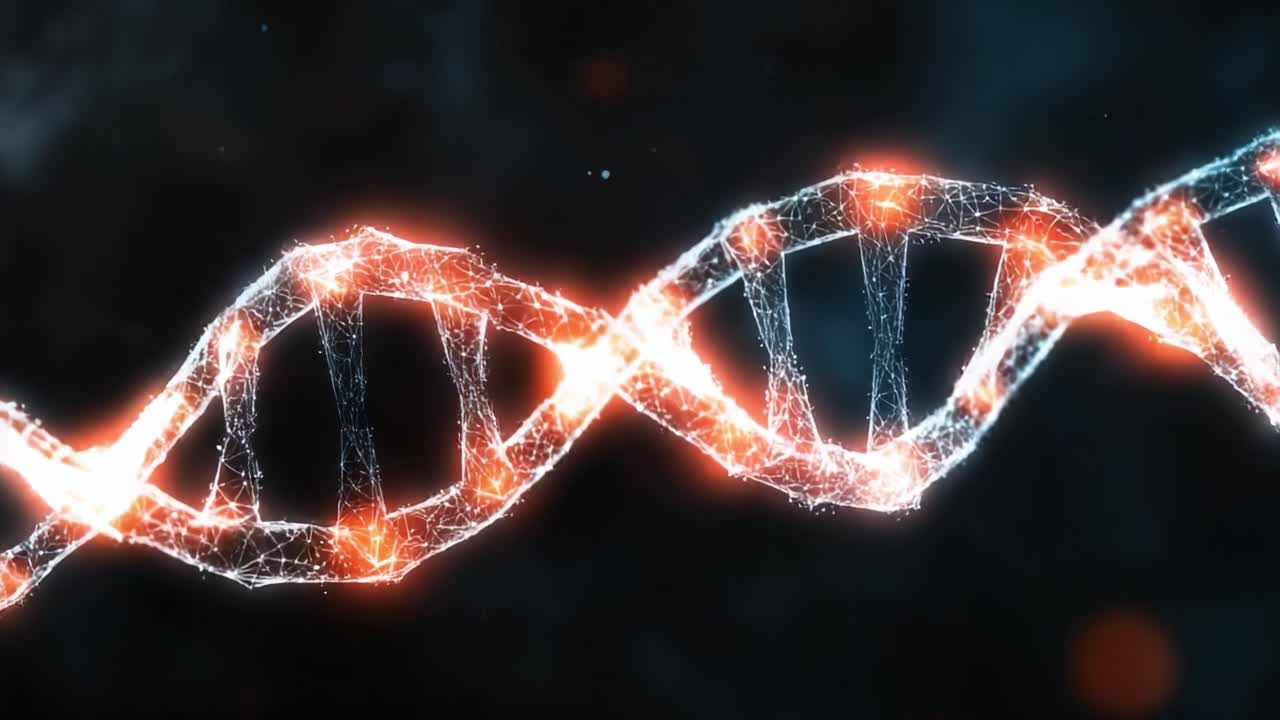 Esplorando le complessità del DNA: un viaggio visivo attraverso la struttura a doppia elica e la sua fusione di tecnologia e biologia in una straordinaria rappresentazione digitale