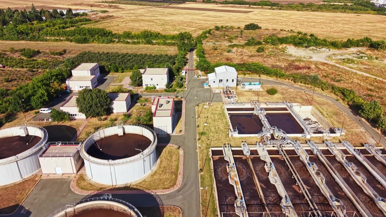Aerial View of Industrial Wastewater Treatment Plant Facility