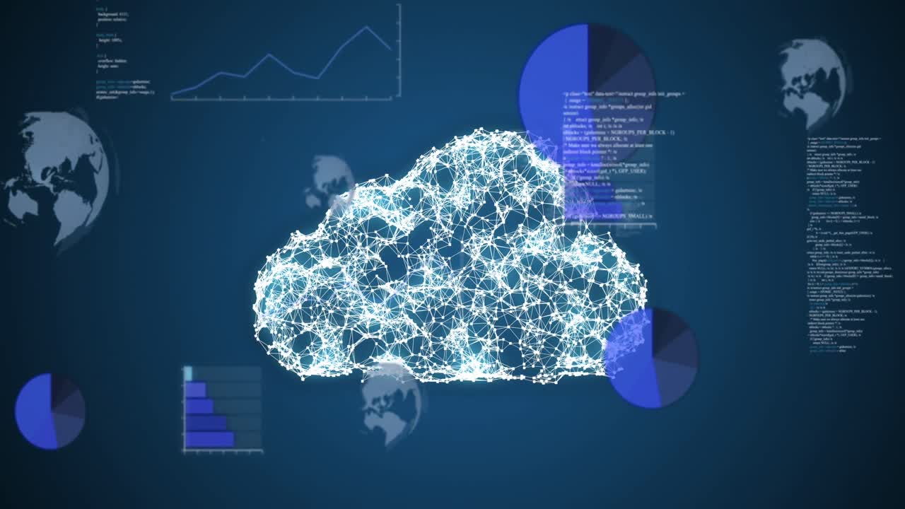 animación de la nube digital y procesamiento de datos en globos.