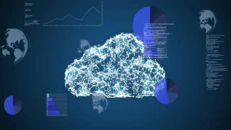 animation of digital cloud and data processing over globes