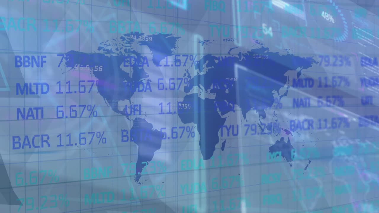 Animazione di elaborazione dati su sfondo grigio.