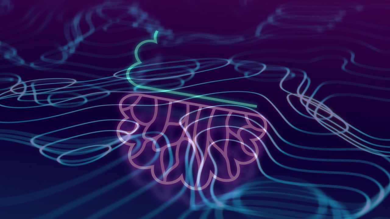 Animation of digital brain with ai text over shapes