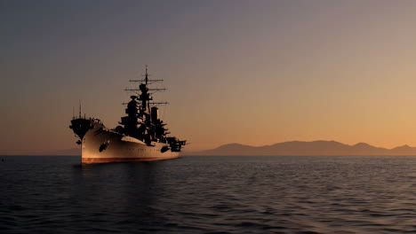 warship at sunset