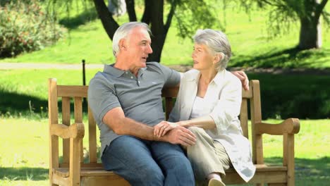 Old-woman-talking-with-her-husband-on-a-bench