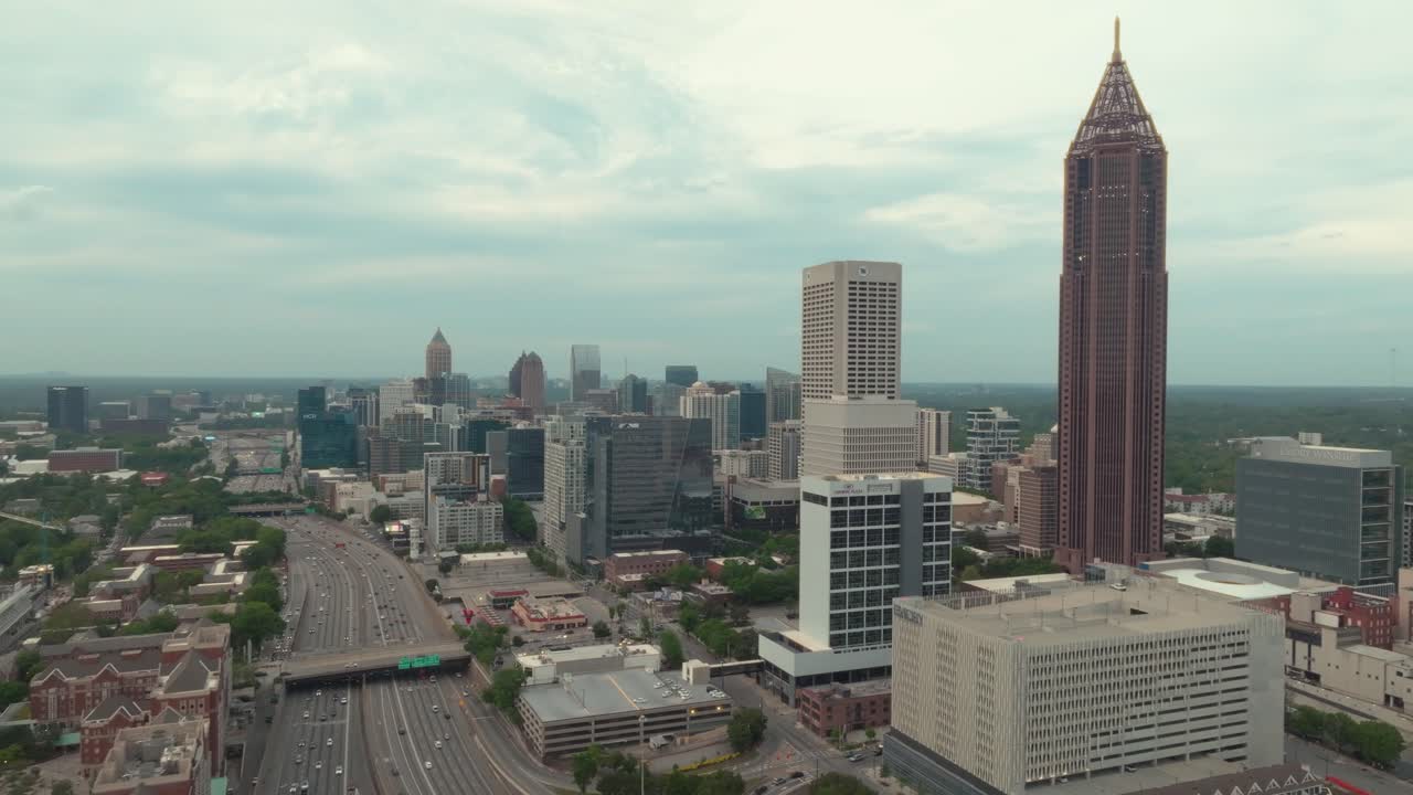 Atlanta Georgia Aerial Day moving left to right with highway below.