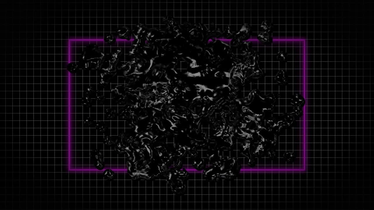 Animation of black liquid moving in purple frame on black background