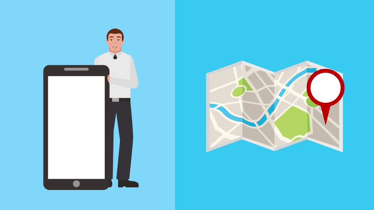 hombre con ubicación de puntero de navegación gps móvil