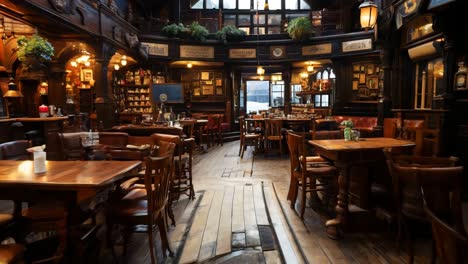 cozy interior of a vintage pub in england on a quiet evening