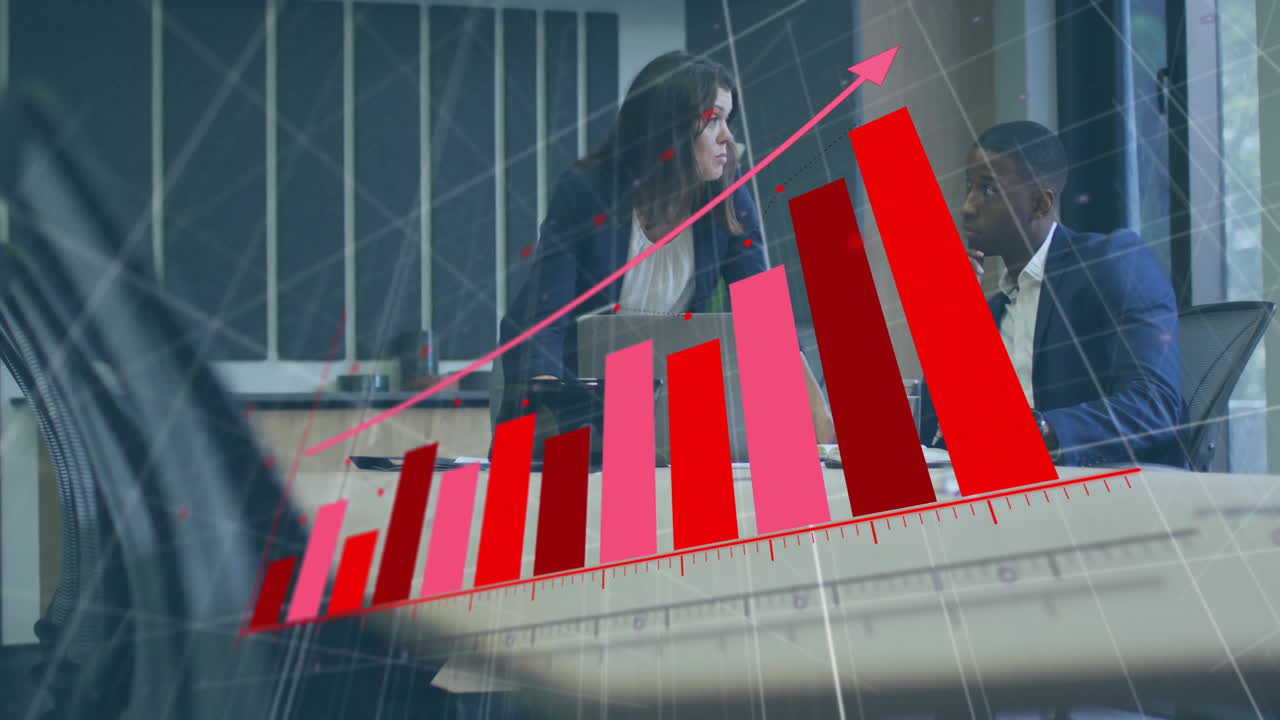 Animation of diagram over diverse colleagues discussing work