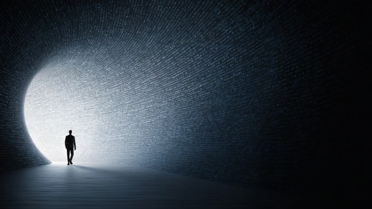 An Individual Stands at the Entrance of a Mysterious Tunnel, Bathed in Light, Symbolizing Journey, Exploration, and the Transition Between Darkness and Enlightenment