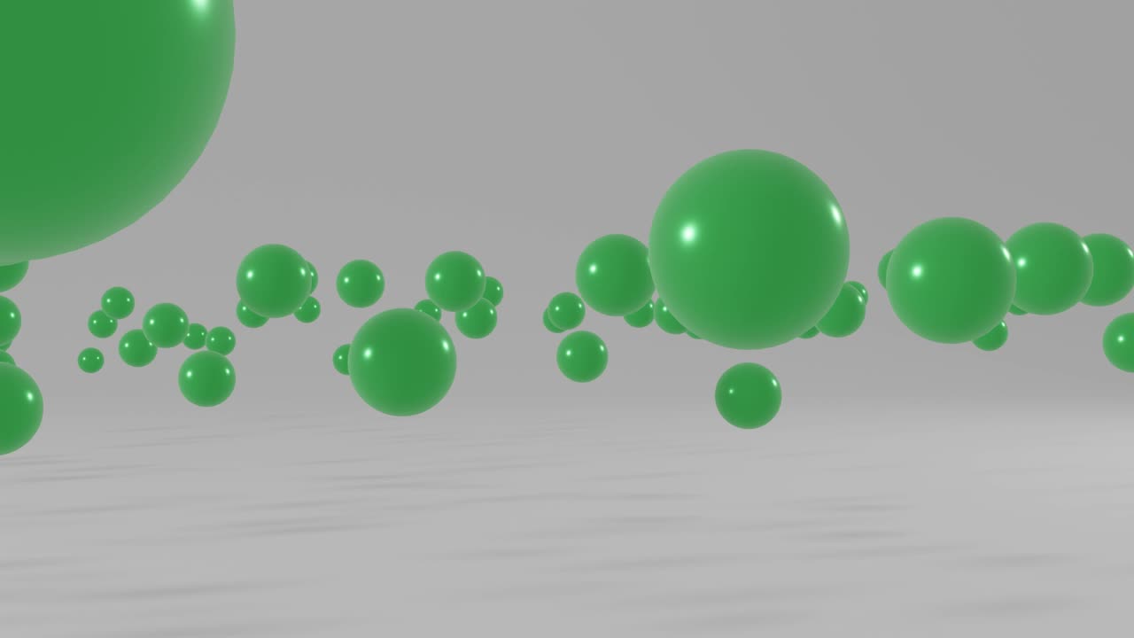 Green balls floating on a white background. Minimal motion graphic seamless loop animation