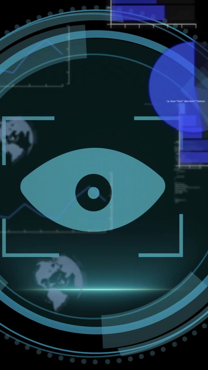 Animation of scope scanning over data processing on black background