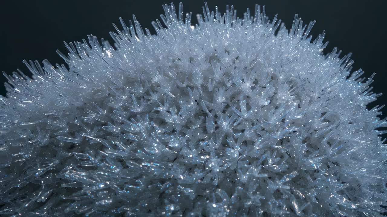 Ripresa panoramica che rivela una testa di pianta sferica in studio, che mostra punte cristalline scintillanti