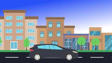 viajes en coche por la ciudad vista lateral, animación en bucle, fondo de diseño plano