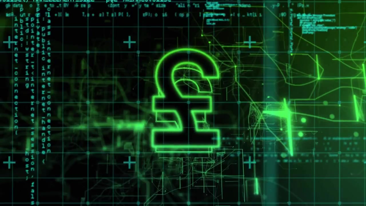 Dark green grid starting drifting lines nodes animating converging pound symbol visualizing flow