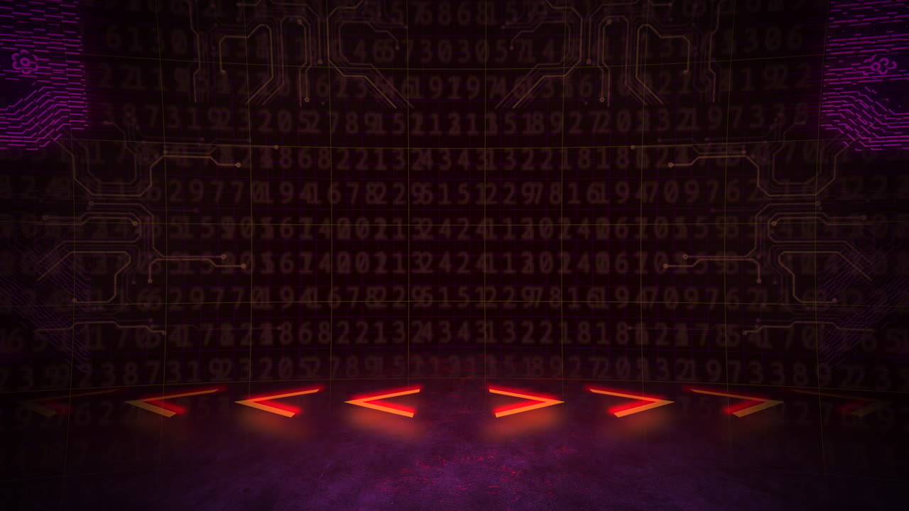 texto de animación feliz navidad y fondo de animación cyberpunk con números de matriz de computadora y cuadrícula 1