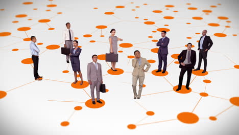 personas de negocios de pie en las líneas de conexión