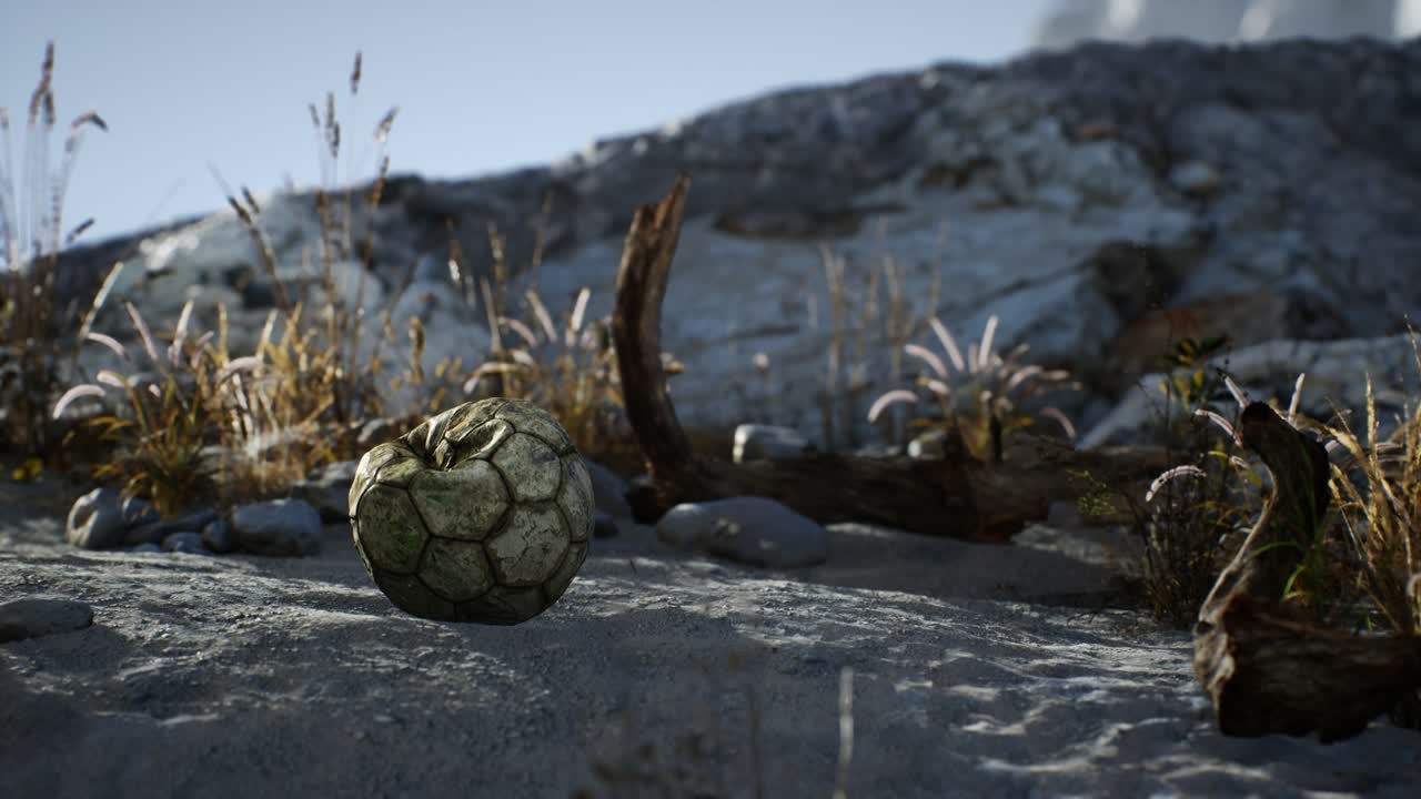 старый разорванный футбольный мяч брошенный лежит на песке морского пляжа