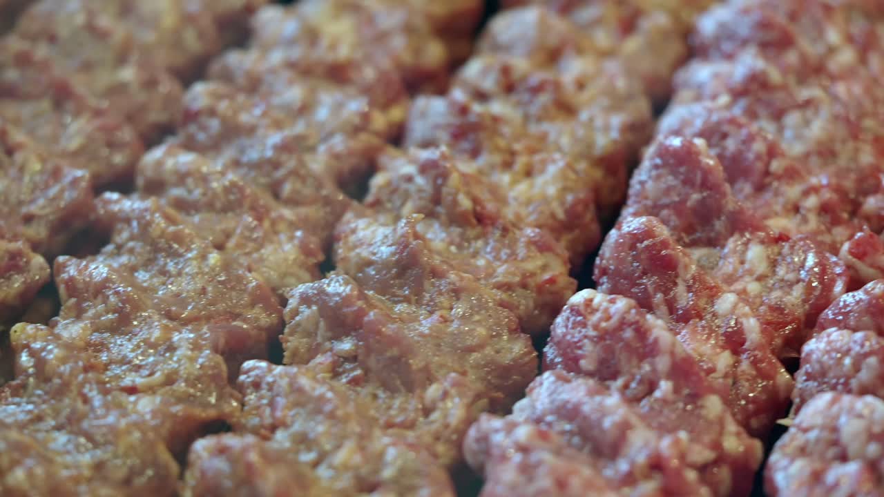 Close-up of rows of ground meat