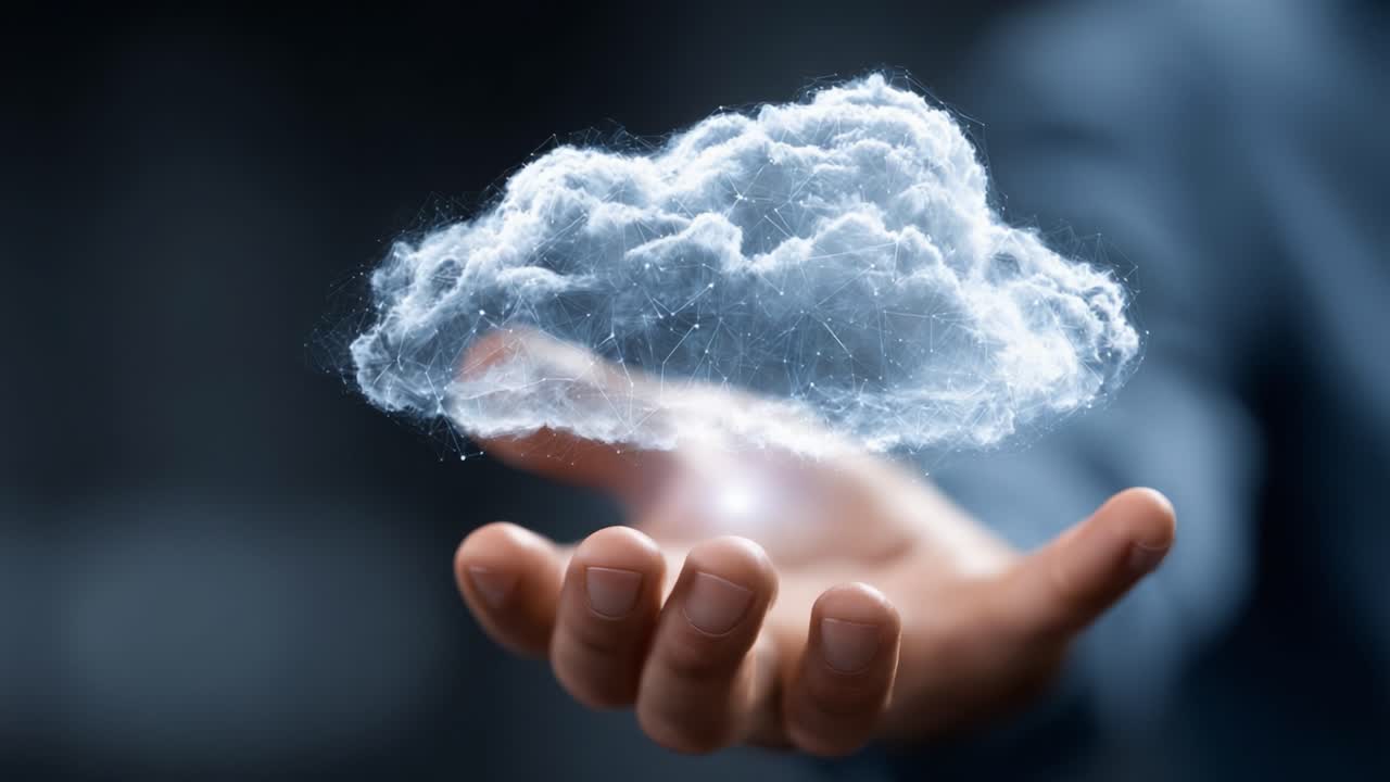 A Hand Holding a Ethereal Cloud, Symbolizing Modern Technology's Integration with Nature, Creativity, and Imagination in an Abstract Digital Art Setting