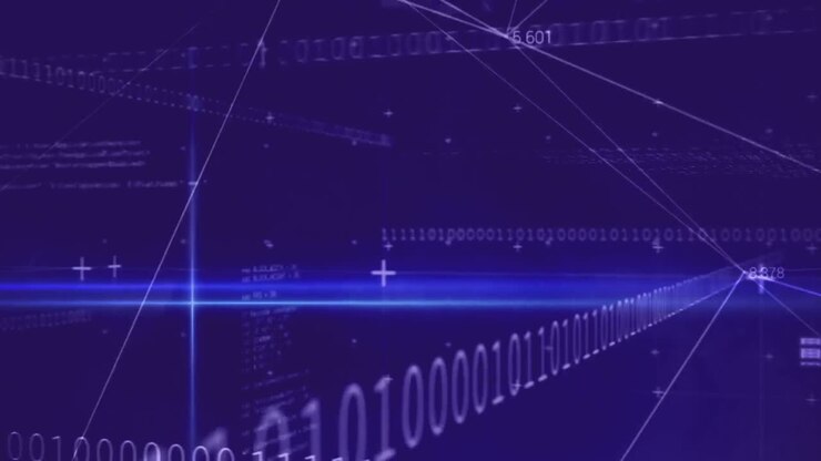 Animation of data processing over blue background