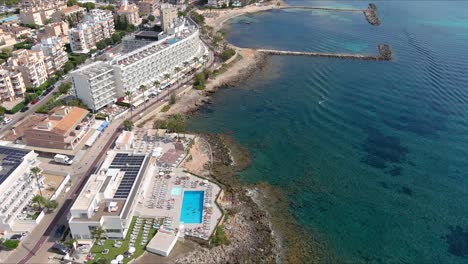 mallorca: aerial view of resort town son servera on majorca island, spain, europe | waves on shore