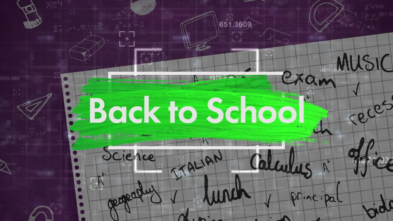 수학적 그림 위에 학교 교과서와 노트북의 애니메이션.