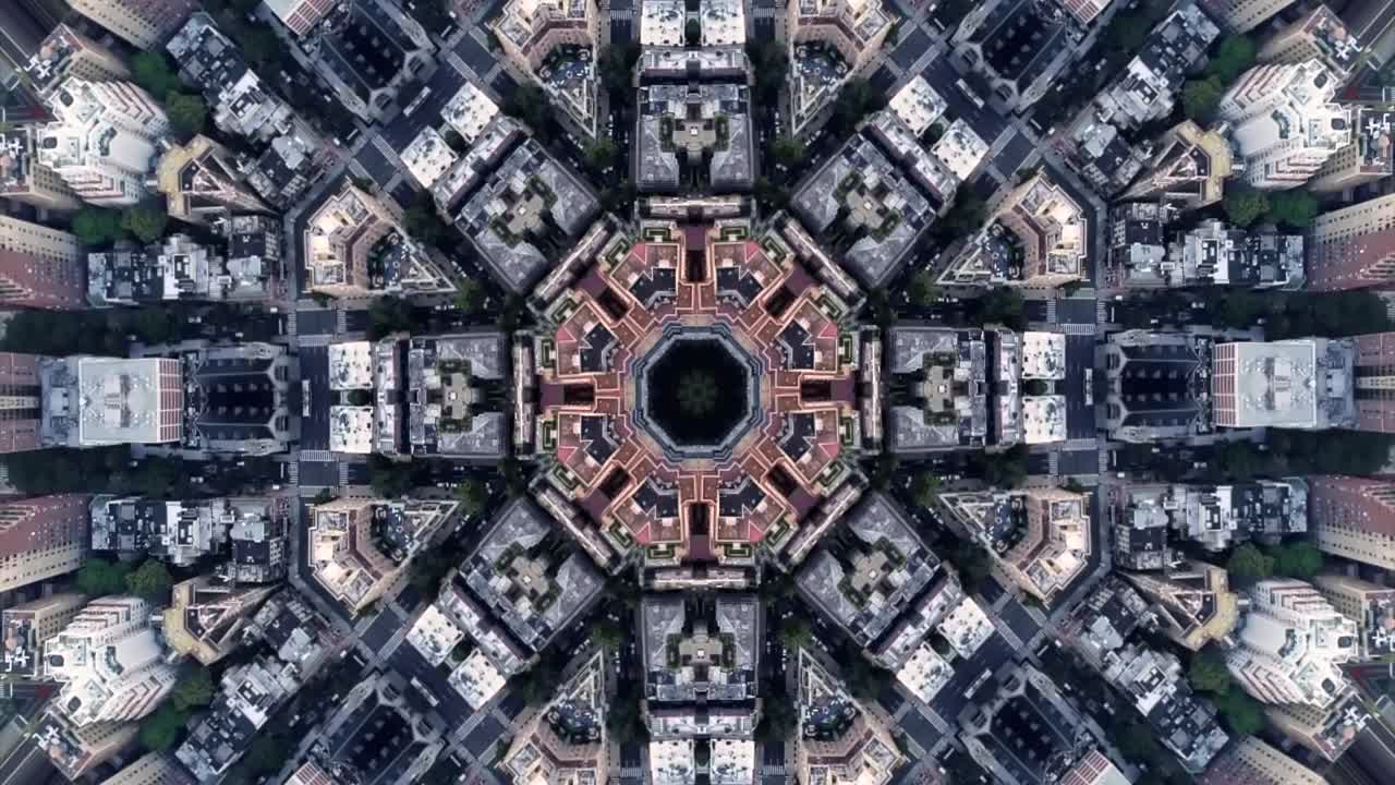 ciudad nueva york caleidoscopio paisajes mandalas animación gráficas fiesta fondo led trance psicodélicas