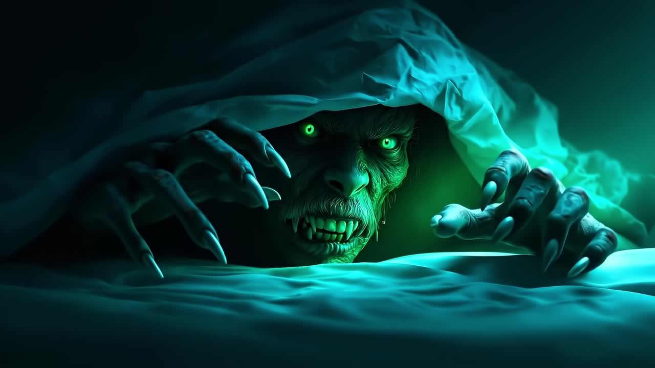 Un mostro dall'aspetto inquietante che sbircia da sotto una coperta