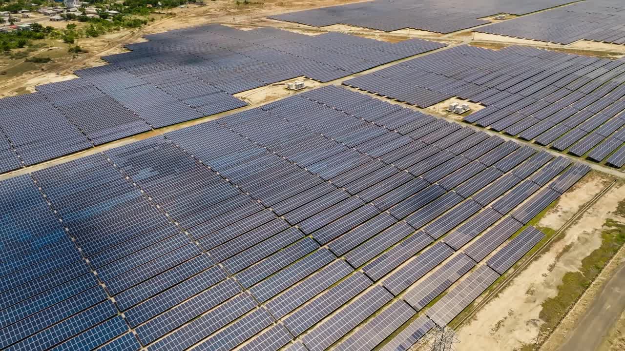 Drone view solar power farm on My Hao district, Binh Thuan province, central Vietnam