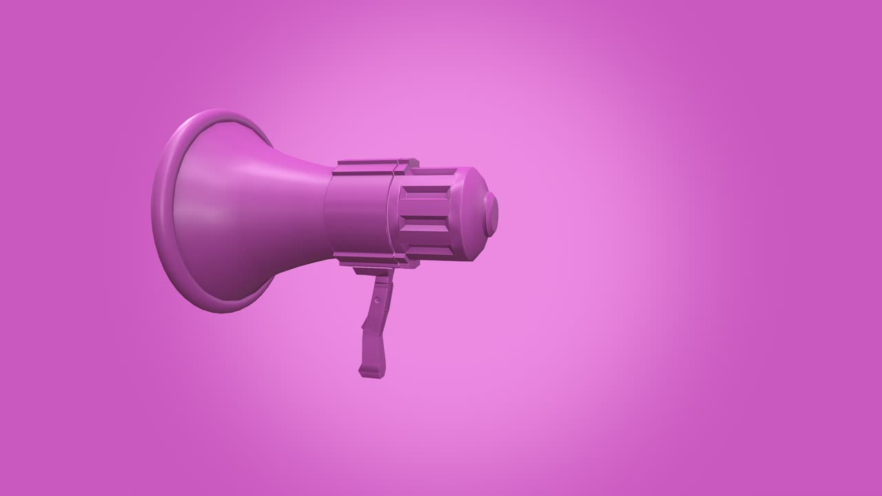 bullhorn rosa che ruota da vicino su uno sfondo luminoso. rendering di animazione 3d