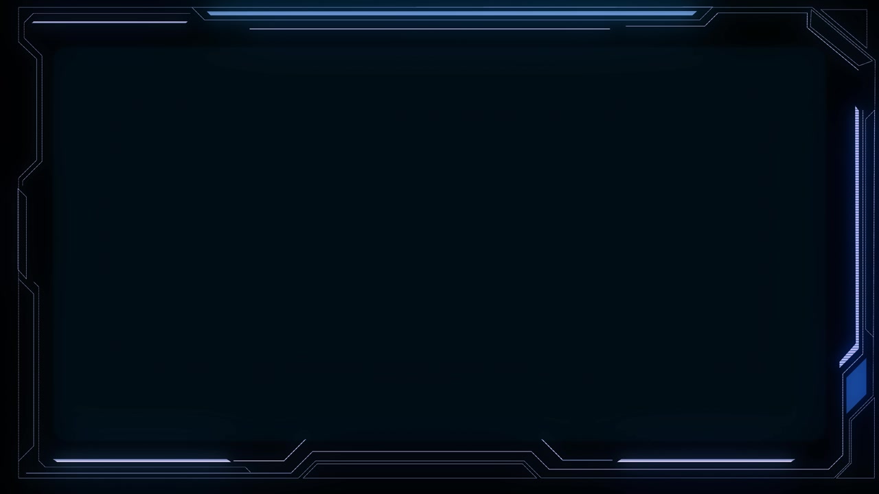 Blue tech border panel visual with dark empty display area thin hud corner details and clean
