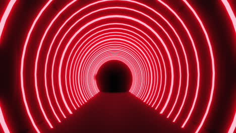 moving through a tunnel of concetric red neon arcs pulsating on a black background