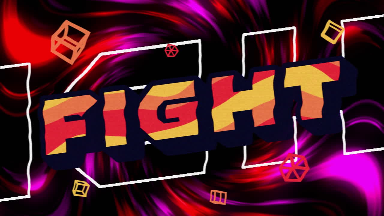 움직이는 빨간 빛 트레일에 맞서 싸우는 텍스트와 추상적인 모양의 디지털 애니메이션