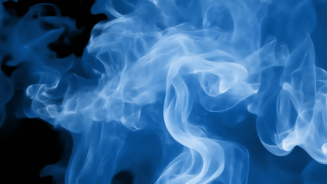 Ethereal blue smoke swirls animated overlay, transparent 4K video, alpha channel, ProRes 4444