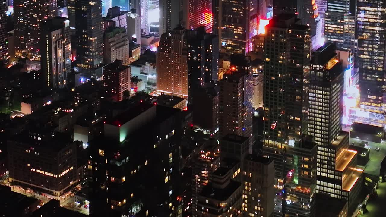 Dazzling aerial view of illuminated New York City skyline at night