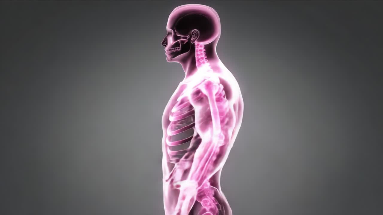 Visual Representation of the Human Skeletal and Muscular Structure in a Transparent Format, Illustrating Anatomy and Physiology for Educational Purposes