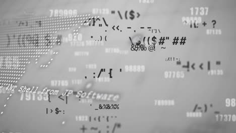 animación de símbolos, lenguaje informático, globo terrestre y mapa contra un fondo abstracto