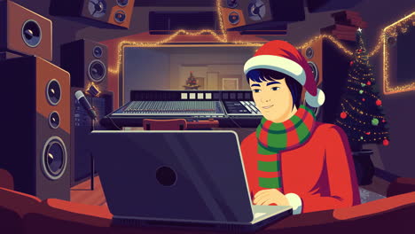 man working in a recording studio during christmas
