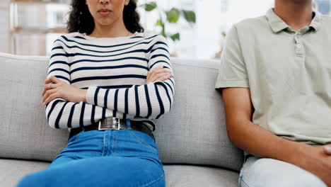 couple, separation and conflict on sofa