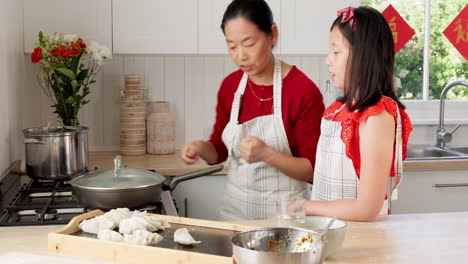 food, mother and girl cooking in a kitchen