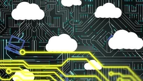 Animation-of-paths-and-clouds-over-integrated-circuit