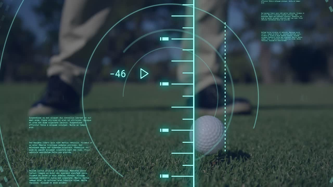 골프를 치는 백인 남성의 스캔과 데이터 처리 애니메이션