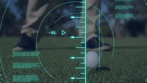 animación de escaneo de alcance y procesamiento de datos sobre un hombre caucásico jugando al golf