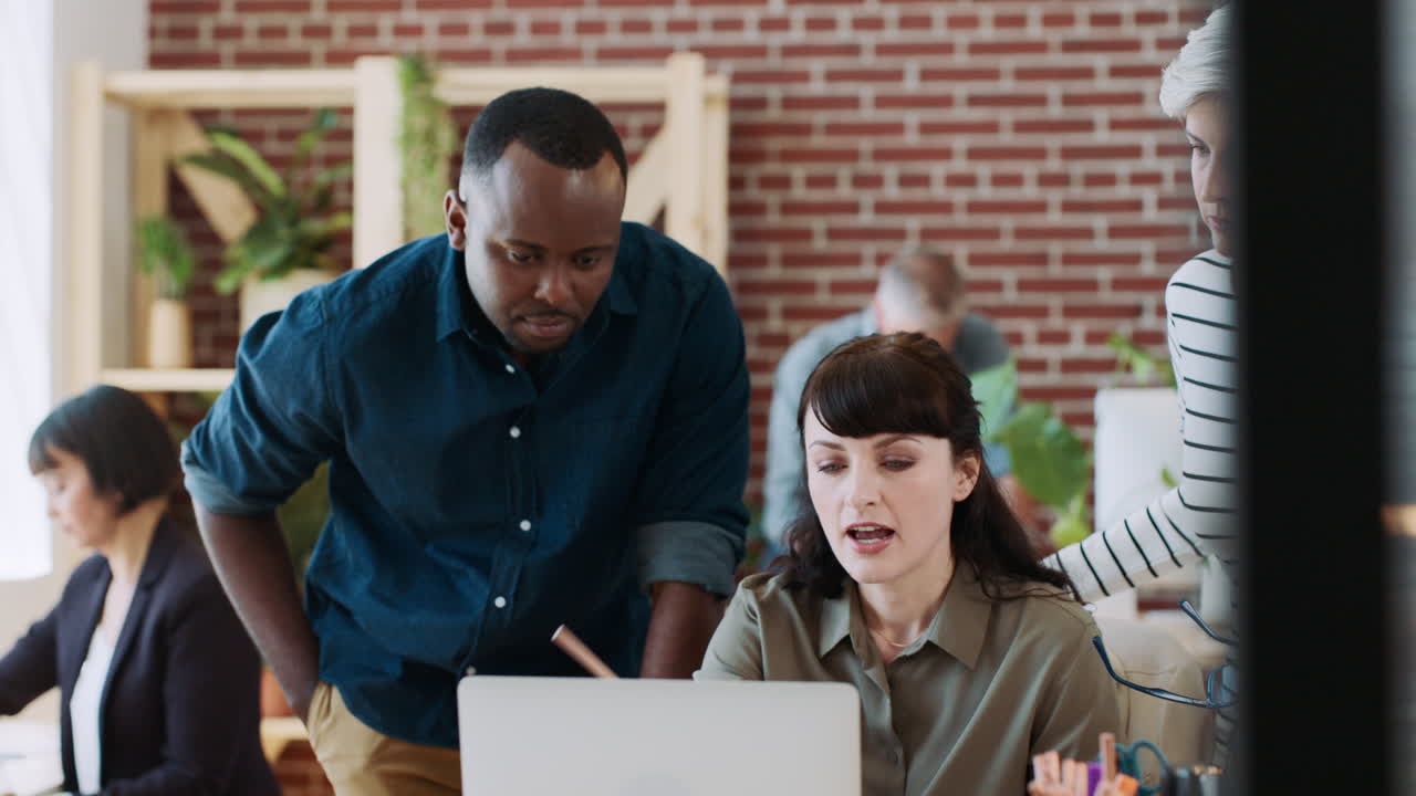 Startup office, business people