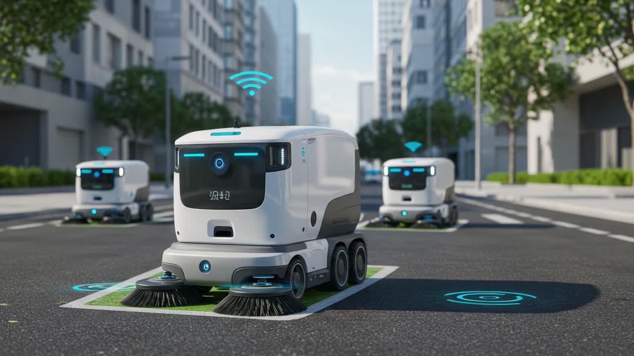 Autonomous Cleaning Robots on a City Street: A Glimpse into Future Urban Maintenance with Smart Technology and Connectivity to Enhance City Cleaning Efficiency