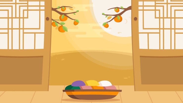 An animation of Traditional chuseok background in flat style